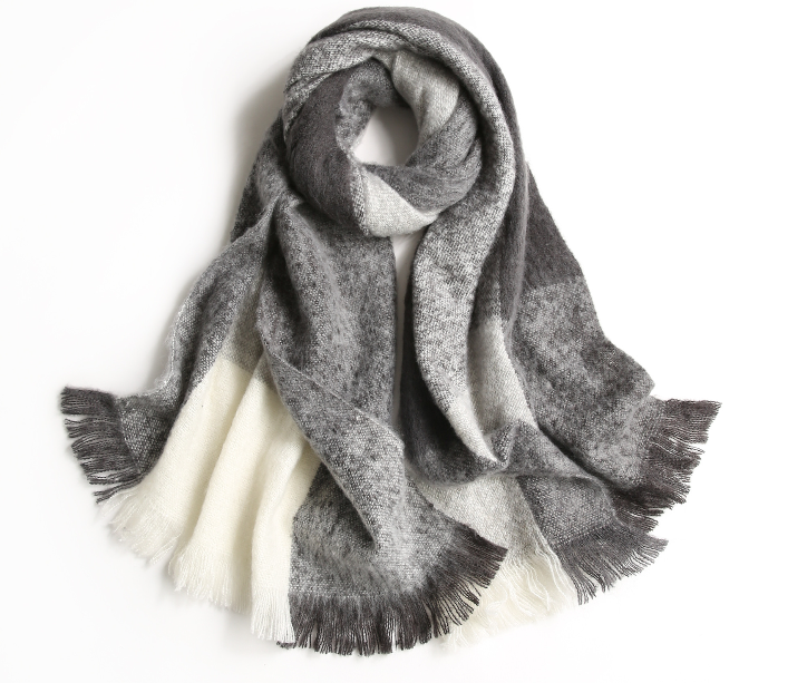 Plaid Woman Shawl Woven Scarf Grey