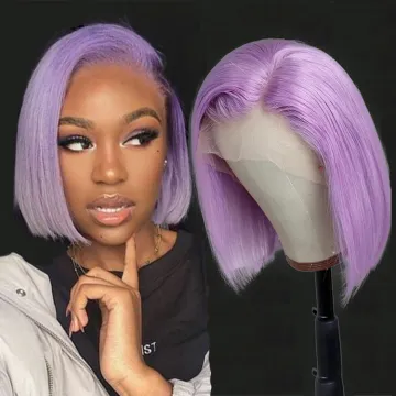 Short bob closure wigs for black women unprocessed raw virgin brazilian hair bob wigs human hair lace front purple wigs women