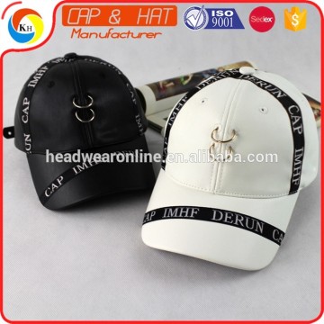 New Style PU Leather Baseball Cap With Hoop Ring And Woven Label
