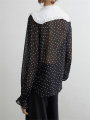 100% poly kontrast ruffle krage polka dot shirt