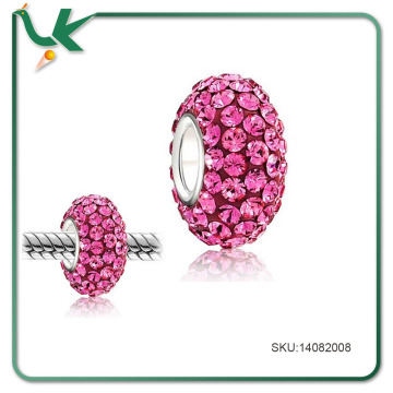 925 Sterling Silver Pink Crystal Bead For bead bracelet or necklace