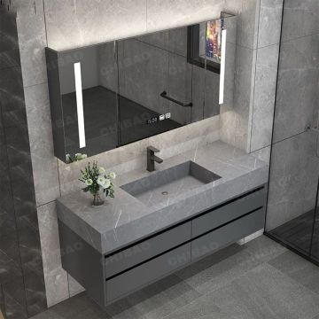 Solid Wood Bathroom Vanity Cabinet with Modern LED Mirror Combo