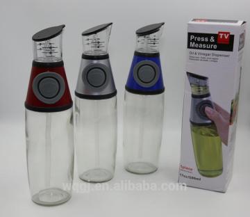 New Design Manual Press Measure Vinegar Oil Dispenser Glass Bottle for Wholesales