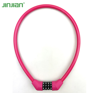 Colorful Combination Lock Bicycle Cable Lock Pink