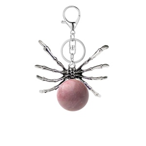 Rhodochrosite 16MM Ball Antique Silver Spider Pendant (47x40mm) Keychain