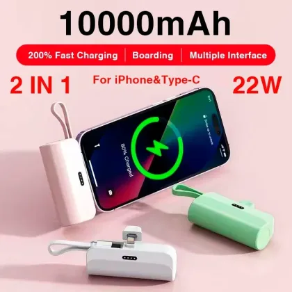 2-in-1 Fast Charging Power Bank for iPhone, Samsung, and Huawei