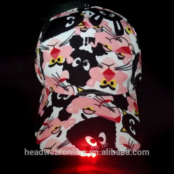 cusotm cheap 6 panel LED baseball caps with without logo