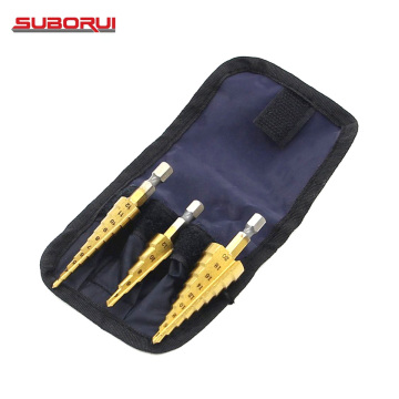 SUBORUI 4241 3PCS HSS Hex Shank Steel Titanium Step Drill Bits Set for Wood and Metal (3-12mm, 4-12mm, 4-20mm)