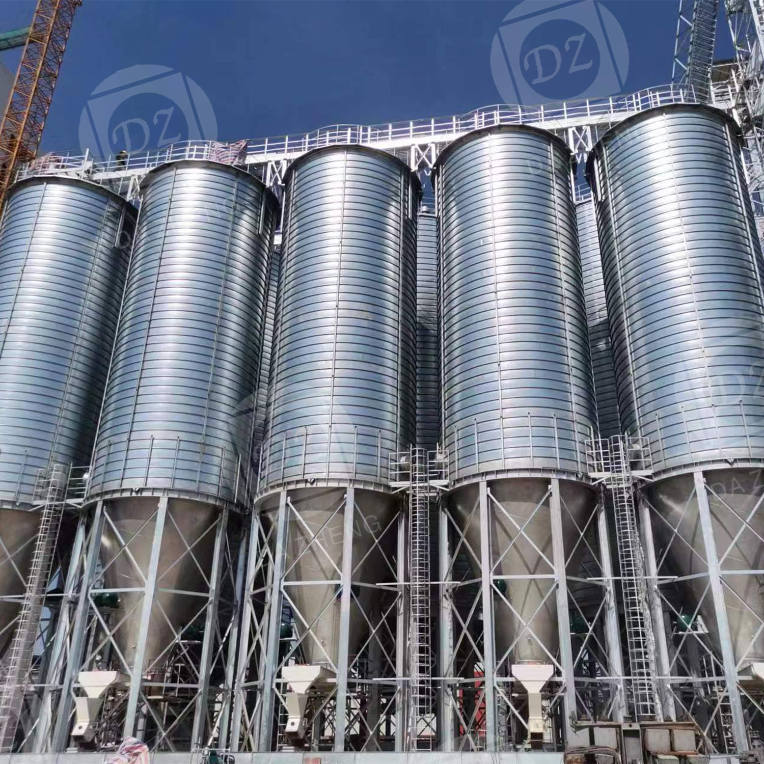 Grain processing plant storage spiral bin