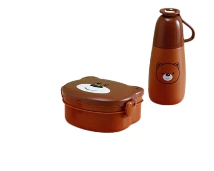 Double Buckle Leakproof Bear Lunch Box with Cutlery and Water Cup
