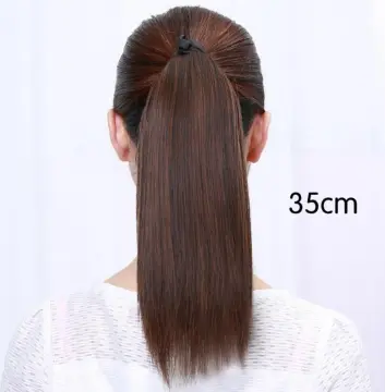 black straight drawstring ponytail hair piece, clip in long straight ponytail hair extension
