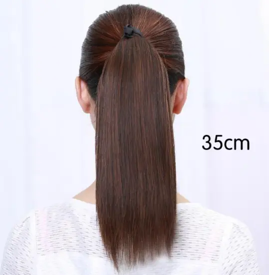 black straight drawstring ponytail hair piece, clip in long straight ponytail hair extension