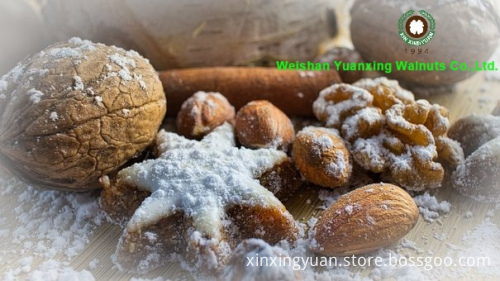 A bite of walnut kernels light quarters