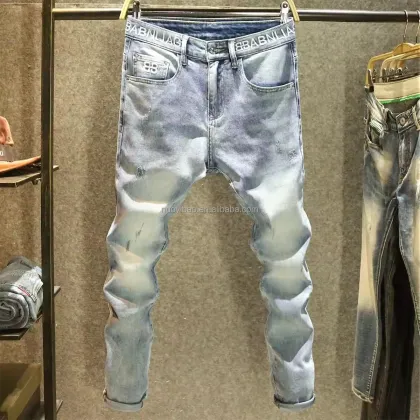 Men's Designer Skinny Ripped Jeans - Slim Fit Denim Trousers