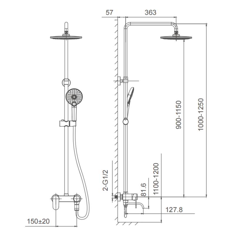 Exposed Pipe Shower set