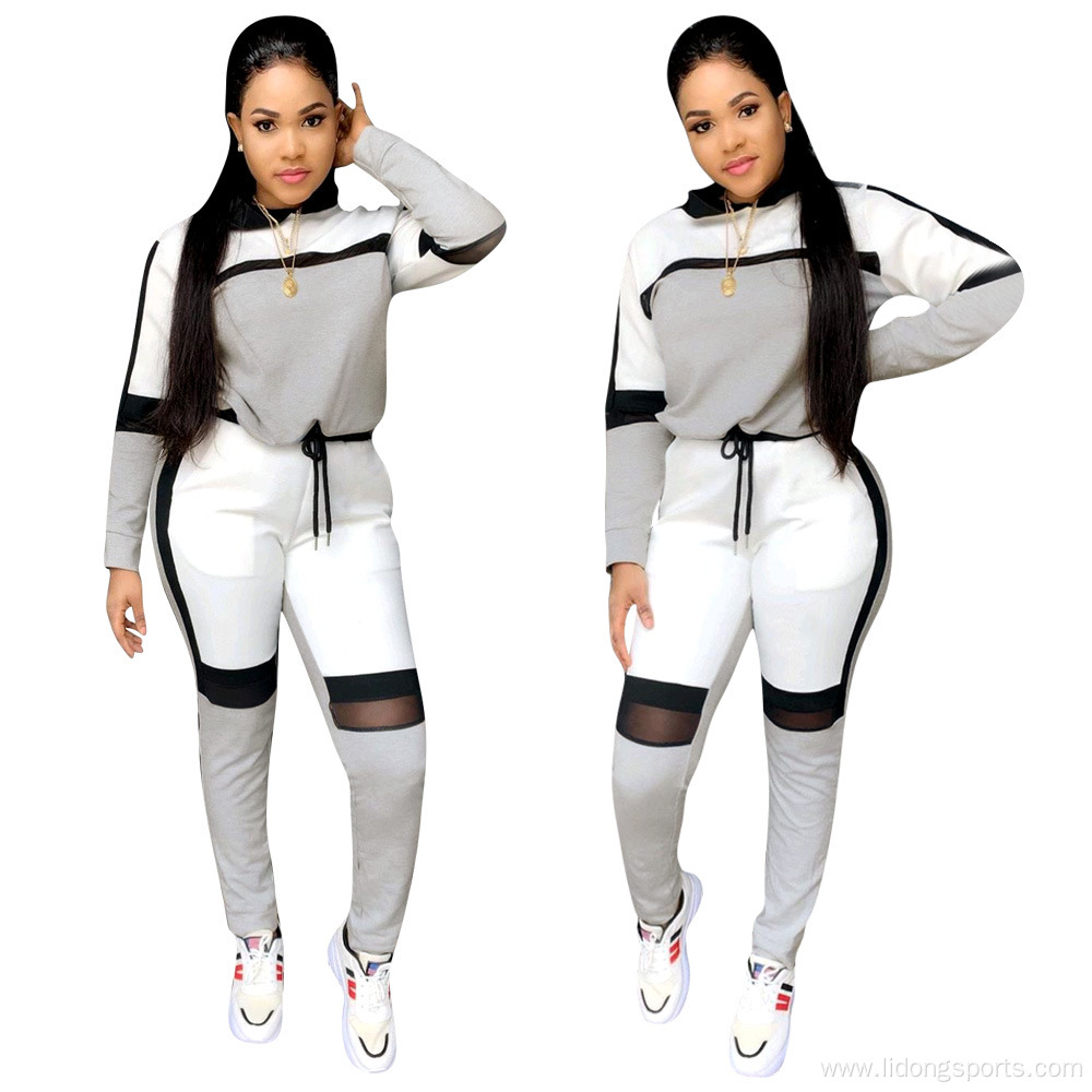 custom logo patchwork hooded two piece set