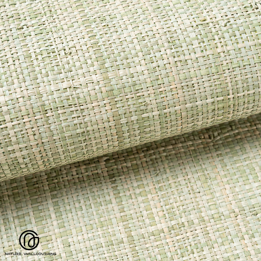 Papier Peint Raphia Vert Clair Fabriqué à La Main Élégance Naturelle