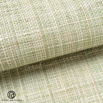 ورق جدران مصنوع يدويًا من الرافية باللون الأخضر الفاتح والأناقة الطبيعية