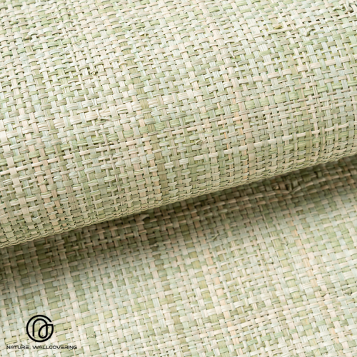 ورق جدران مصنوع يدويًا من الرافية باللون الأخضر الفاتح والأناقة الطبيعية
