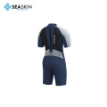 Seaskin Mens Front Zip Manga curta Meteira de mergulho