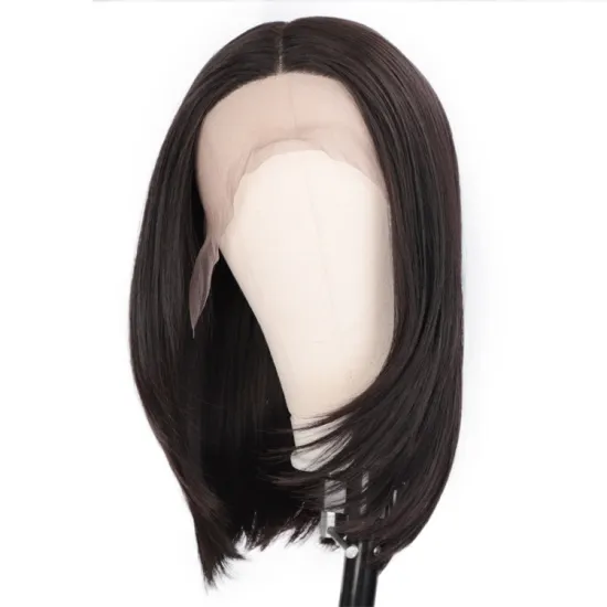 Vigorous Short Bob Wigs Synthetic Hair Straight Bob Wig Heat Resistant Lace Front Wigs for Black Women Natural Color
