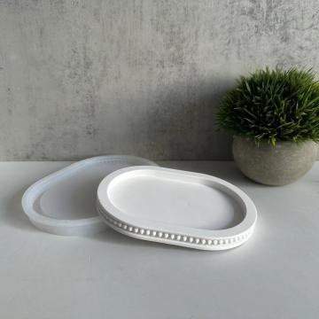 INTODIY Round Bead Decoration Oval Storage Tray - Silicone Mold for Gypsum Cement Crafts