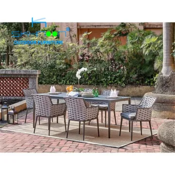 Modern Balcony Outdoor Dining Set - 6 Seater Aluminum Frame Braided Woven Rope Chair