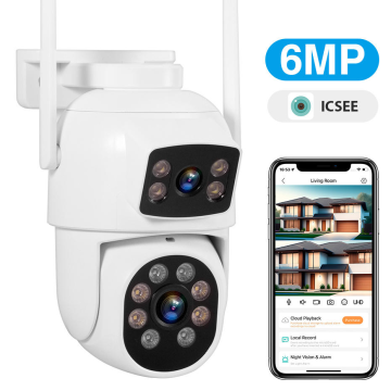 2024 Wireless PTZ Camera: 6MP Dual Lens Outdoor Dome with Color Night Vision and Motion Tracking
