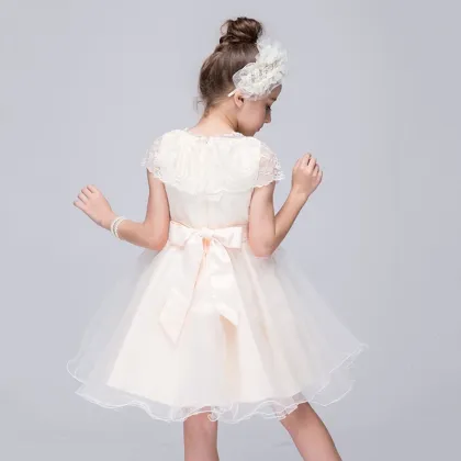 Wholesale Clothing Crocheting Belted Baby Dress Girls Elegant Lace Flower Girl Dress