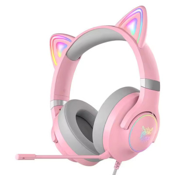 High-Quality, Cat-Ear Design Girly Gaming Headphones with Noise Cancellation and Microphone in Pink