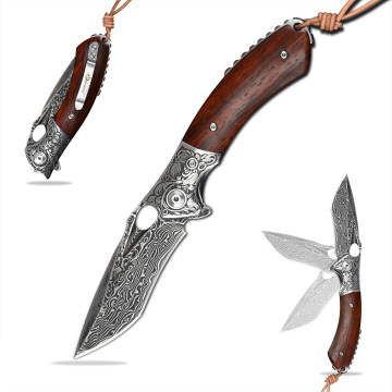 Damascus Steel Folding Knife: Tactical Survival EDC Tool for Camping and Hunting