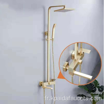 Robinet de douche carré de salle de bain en or brossé
