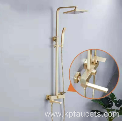 Brushed Gold Bathroom Square Head Shower Faucet