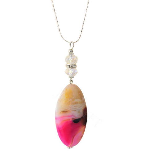 Natural Gemstone Agate Necklace with Silver Chain