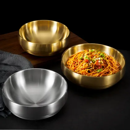 Korean Double Layer Cold Noodle Bowl - 304 Food Grade Stainless Steel Anti-Scalding Bowl for Children