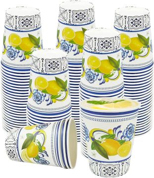 Piastrelle blu limone giallo da 9 once di tazze da caffè per feste estive