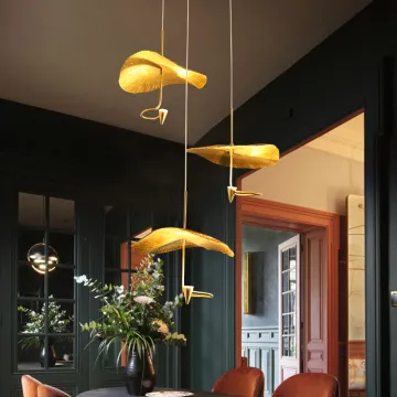 Handmade Copper Lotus Leaf Chandelier LED Pendant Light for High Ceilings