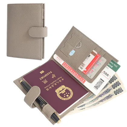 Ultra-Thin Multi-Functional Genuine Leather Passport Bag with Zipper Buckle