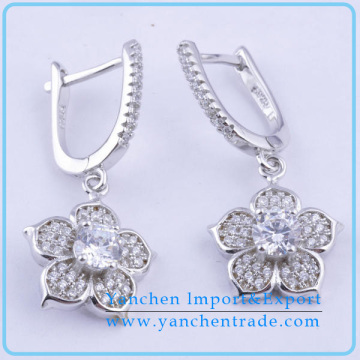 Fancy Design Flower Shape CZ Diamond Sterling Silver Earring Hooks