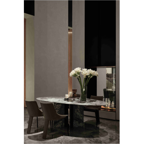 Elegante mesa de comedor de mármol ovalado