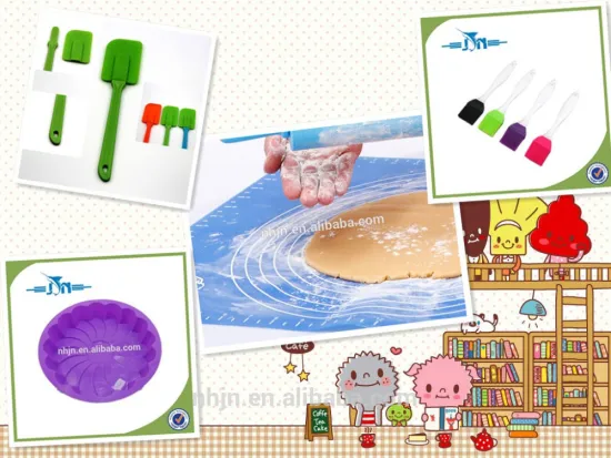 4 Piece colorful silicone baking set with mat,spatula and pastry brush and cake mold