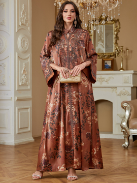 Bloemen geborduurde Kaftan Abaya jurk dames Eid Wear
