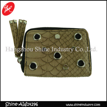fish scale wallet/studded zipper coin purse/tassel punching women moneybag