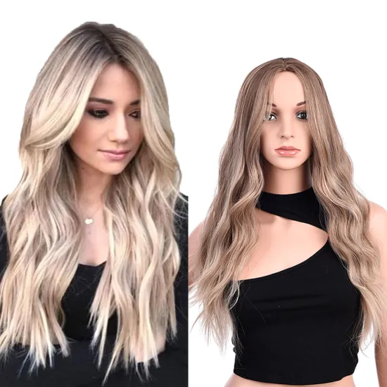 Wholesale Ombre Ash Black Color Machine Made Wig For Black Women Daily Use Heat Resistant Synthetic Body Wave Haircut Wigs