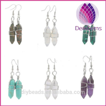 Fashion fishhook handmade natural Crystal columns earrings for wholesale