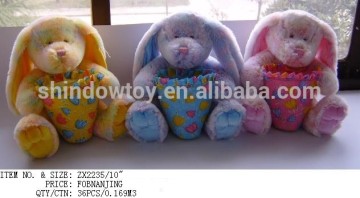 cute and lively stuffed customized plush rabbit with a long floppy down ear and a container