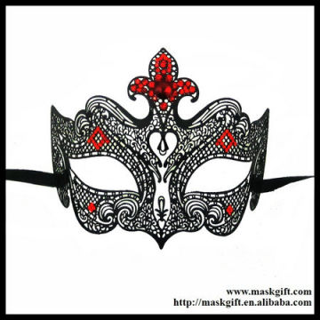 Popular~ Red Crystal Design Solid Black Venetian Laser Cut Masquerade Party Masks MB005-RBK