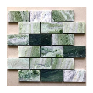 Green Marble Subway Mosaic Tumbled Surface Stick with Backside Net