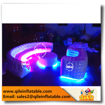 popular outdoor portable inflatable sofa table and chair with colorful LED lights Modern soft Curved Sofa for party use