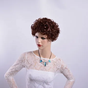 Wholesale heat resistant synthetic wigs deep curly dark brown short hair synthetic hair wigs for women